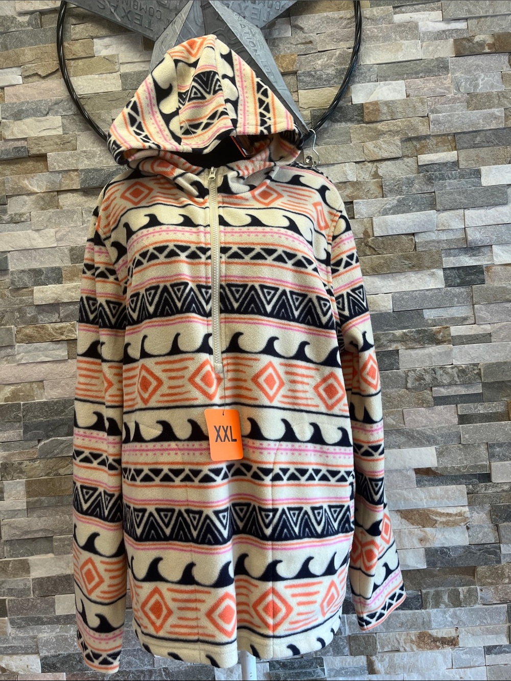 O'Neill Cream, Black & Orange Aztec Fleece Zip Hoodie